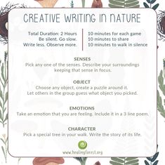 a poster with the words creative writing in nature