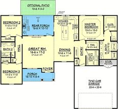 the first floor plan for a house with two car garages and an additional living area