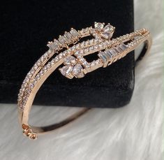 CFC3522 Rose Gold Plated Clear CZ Cubic Zirconia Bangle Evening Cocktail Imitation Jewelry Indian Wedding Bridal Necklace Set Bijoux 2.4