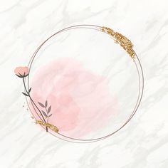 a pink and gold circle frame on a white marble background with an abstract floral design