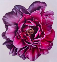 a painting of a large purple flower with a bee in the middle of it's center