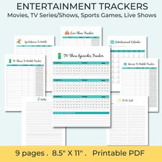 printable entertainment trackers for movies, tv shows, sports games, live shows