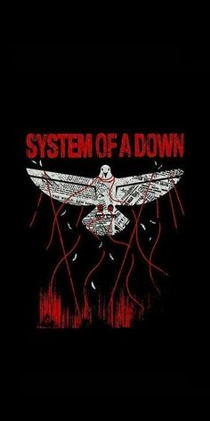 the logo for system of a down on a black background with red and white lines