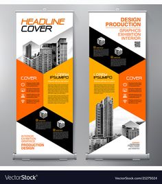 two roll up banners with orange and black