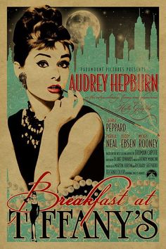 the poster for breakfast at tiffany's, starring actress audrey helburnn