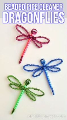 beaded pipe cleaner dragonflies with text overlay reading beaded pipe cleaner dragonflies