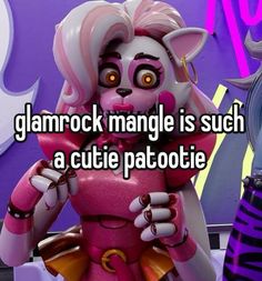 a cartoon character with the caption glamrock mangle is such a cute potato