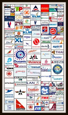 a large poster with many different logos on it's sides, including the names and colors