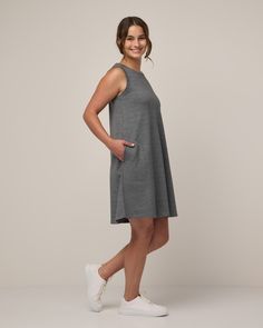 Sierra Merino Wool Tank Dress - Charcoal Heather Medium Wash A-line Cotton Dress, Wool& Sierra Dress, Medium Wash Non-stretch Mini Dress, Non-stretch Medium Wash Denim Dress, Non-stretch Cotton Denim Dress In Medium Wash, Merino Wool Dress, Next Dresses, Skirt Jumpsuit, French Terry Fabric