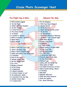 Here is a scavenger hunt that I created for my nephew for our upcoming cruise. Disney Cruise Scavenger Hunt, Cruise Scavenger Hunt, Cruise Theme Parties, Carnival Cruise Tips, Cruise Photo, Camp Themes, Surprise Vacation, Cruise Ideas