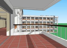 an artist's rendering of a balcony with balconies on the second floor