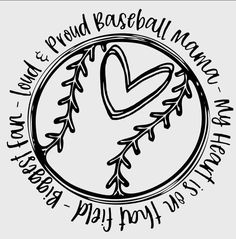 a baseball mom with a heart in the middle and words above it that says proud baseball mom