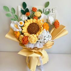 crochet sunflower Crochet Sunflower Bouquet, Cheap Yarn, Crochet Flower Bouquet, Crochet Garden, Cozy Crochet Patterns, Crochet Sunflower