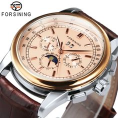 Just found this amazing item on AliExpress. Check it out! $83.52 | Forsining Retro Mechancial Watches Moon Phase Shanghai Movement Rose Gold Case Brown Leather Strap Luxury Automatic Mens Watch Watch Moon, Mens Watch Box, Rose Gold Case, Casual Watches, Brown Leather Strap, New Fashion Trends