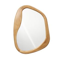 a wooden mirror on a white background