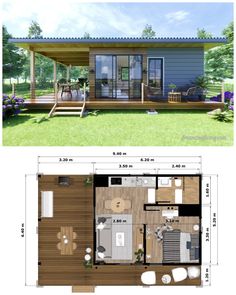 the plans for a small cabin with an open floor plan