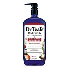 Soak in essential oils and nourishment when you use Dr Teals Shea Butter & Almond Body Wash with Pure Epsom Salt. Experience the moisturizing power of shea butter, almond oil, and aloe vera with every single use while our signature Pure Epsom Salt ingredient works to ease muscle aches and pains. Gently cleanse away impurities and leave your skin feeling fresh, moisturized, and glowing. Additionally, you can blend this body wash with any of your favorite Dr Teals Pure Epsom Salt Soaks to create a Dr Teals Body Wash, Dr Teals, Oil Body Wash, Oil For Dry Skin, Essential Oils For Skin, Hemp Seed Oil, Epsom Salt, Almond Oil, Essential Oil Blends