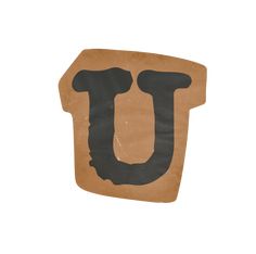 a piece of cardboard with the letter u painted on it's front and side