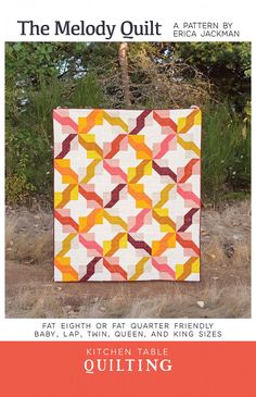 the meldy quilt pattern is featured in this book, featuring an orange and yellow geometric design