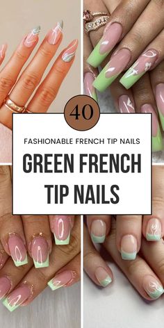 Explore 40 stunning ways to wear green french tip nails, ranging from mint to neon shades. Perfect for colorful nails or pink glitter lovers, these looks work on short square or long acrylic nails. Pin them to your Colorful Nails board! Nails With Tips Colored, Green Almond Nails French Tip, Green French Tip Nails Coffin, French Tip Nails Coffin, Square Acrylics, Green French Tip Nails, Green French Tips, Green French Tip, Short Natural Nails