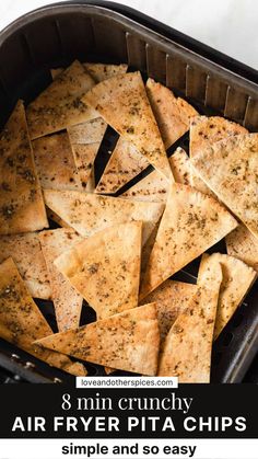 air fryer pita chips in a pan with text overlay