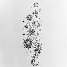 an artistic tattoo design with stars and moon