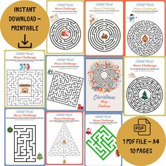 christmas mazes and puzzles for kids to practice their handwriting, numbers, and shapes