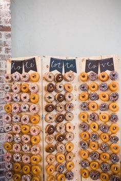 there are many doughnuts on display in the store