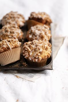 some muffins are sitting on a tray