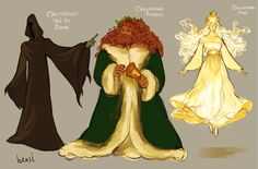 three different types of costumes for the princess and the frog, one with red hair