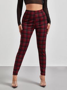 High Waist Plaid Leggings | EMERY ROSE Plaid Leggings, Stretchy Leggings, Leggings Casual, Plus Size Leggings, Plaid Print, Bottom Clothes, Trendy Fashion Women, White Casual, High Waisted Leggings