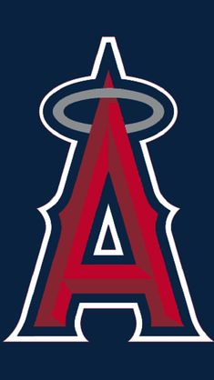 the los angeles angels logo is shown in red, white and blue on a black background