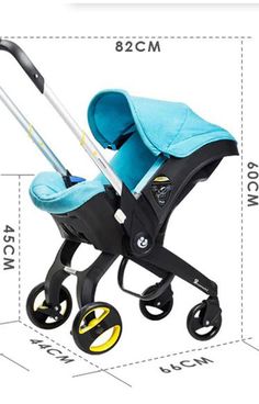 the baby stroller is shown with measurements