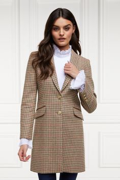 Highgrove Coat (Charlton Tweed) Tweed Outfit, Holland Cooper, Field Coat, High Waisted Flare Jeans, Tailored Coat, Classic Wardrobe Staples, British Outfits, High Waisted Flares, Made Clothing