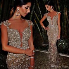 Cap Sleeve Prom Dress, Champagne Evening Dress, Evening Dresses Uk, Robes D'occasion, Dress Chiffon, Cap Dress, Rhinestone Dress, Prom Dresses With Sleeves