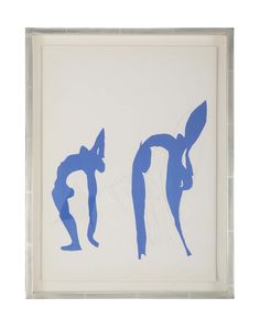 two blue silhouettes in a white frame