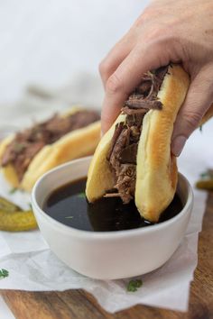 Our French Dip is a labor of love, slow-cooked to perfection and now available for you to enjoy whenever you please with a mouthwatering Au Jus dip. CLICK FOR RECIPE French Dip Sandwich Crockpot, Easy Brown Gravy, Slow Cooker French Dip, French Dip Recipes, French Dip Crock Pot, French Dip Sandwiches, Dip Sandwiches, Au Jus Gravy, Slow Cooker Recipes Beef