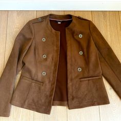 Tommy Hilfiger. Never Worn. Brown Suede Jacket. Size: 10 Tommy Hilfiger Workwear Blazer For Fall, Tommy Hilfiger Fall Workwear Blazer, Tommy Hilfiger Blazer For Workwear In Fall, Tommy Hilfiger Blazer For Fall Workwear, Elegant Tommy Hilfiger Blazer For Fall, Elegant Tommy Hilfiger Fall Blazer, Fall Tommy Hilfiger Long Sleeve Blazer, Tommy Hilfiger Winter Workwear Blazer, Tommy Hilfiger Single Breasted Work Outerwear