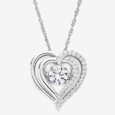 This open-style, double-heart pendant necklace shows your romantic side by blending together sparkling cubic zirconia and polished sterling silver to create one very special accessory.Stones: Simulated Diamond .854 Ct. T.w. Diamond EquivalentPendant Size: 16.67x17.56mm; 6.06mm thickFeatures: Quick ShipJewelry Closure: Spring Ring ClaspSetting: ProngShape: HeartStone Cut: RoundMetal Color: WhiteChain Length: 18 InchChain Construction: RopeCare: Wipe CleanMetal: Sterling SilverNecklace Type: Penda Silver Cubic Zirconia Necklace Gift For Mom, Mother's Day Open Heart Cubic Zirconia Necklace, Double Heart Cubic Zirconia Jewelry For Mother's Day, Fine Jewelry Double Heart Necklace With Cubic Zirconia, Fine Jewelry Double Heart Cubic Zirconia Necklace, Double Heart Cubic Zirconia Fine Jewelry Necklace, Cubic Zirconia Open Heart Necklace In Fine Jewelry Style, White Gold Cubic Zirconia Jewelry As Gift For Mom, Double Heart Cubic Zirconia Necklace As Gift For Her