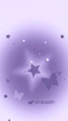 an abstract purple background with stars and butterflies