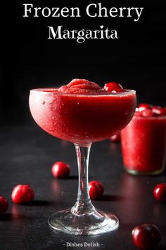 the frozen cherry margarita is garnished with cherries