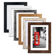 PRICES MAY VARY. Design: Assorted colors series frame set, including 6PCS 4x6 picture frames in different colors ( Black/White/Brown/Gray/Rustic White/Gold ) can perfectly combine your photos for wall decor or tabletop in any way. Size: These 5x7 frames are designed to fit 4x6 photos with mat. If you remove the mat, it can fit a 5 by 7 photo. The mat opening size is 3.5x5.5 inch, it can better press and hold your 4 by 6 photo prints. Material: Made of composite wooden PS material. High definitio Picture Frame Set, 5x7 Picture Frames, 8x10 Picture Frames, 4x6 Picture Frames, Picture Frame Sets, Wooden Design, Tabletop Decor, Rustic White, Frame Set