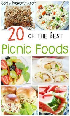 the cover of 20 of the best picnic foods, with pictures of different food items