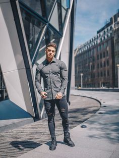 Our Olive Tapered Fit shirt helps show off your physique whilst still achieving a comfortable, muscle fit. The best shirts for a muscular build. #OliveMuscleFitShirt #OliveMuscleFitShirtForMen #MuscleFitOliveShirt #OliveTaperedFitShirt Outfit With Jeans, Male Aesthetic, Shirt With Jeans, Mens Fasion, Mens Fashion Wear