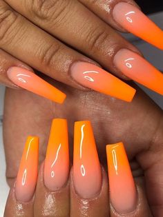 Wavy Nails, Orange Ombre Nails, Orange Acrylic Nails, Unghie Sfumate, Ombre Acrylic Nails, Cute Summer Nails, Orange Nails, Coffin Nails Designs, My Nails