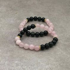 Handcrafted Rose Quartz & Obsidian Bead - Bec Sue Jewelry Shop Elegant Obsidian Bracelets For Meditation, Elegant Rose Quartz Healing Bracelets, Elegant Rose Quartz Crystal Bracelet For Meditation, Elegant Rose Quartz Gemstone Beaded Bracelets, Elegant Rose Quartz Gemstone Beaded Bracelet, Black Pink Rose, Purple Jasper, Grounding Energy, Healing Gemstones