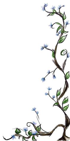 an artistic tree with blue flowers on it