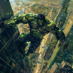 an image of a man in the middle of a city with hulk on his back