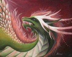 a painting of a dragon with its mouth open