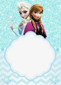 an image of two frozen princesses with snow flakes in the background and a blue chevron pattern